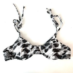 Zaful Animal Print Black And White Bikini Bra Wired Tie Straps S